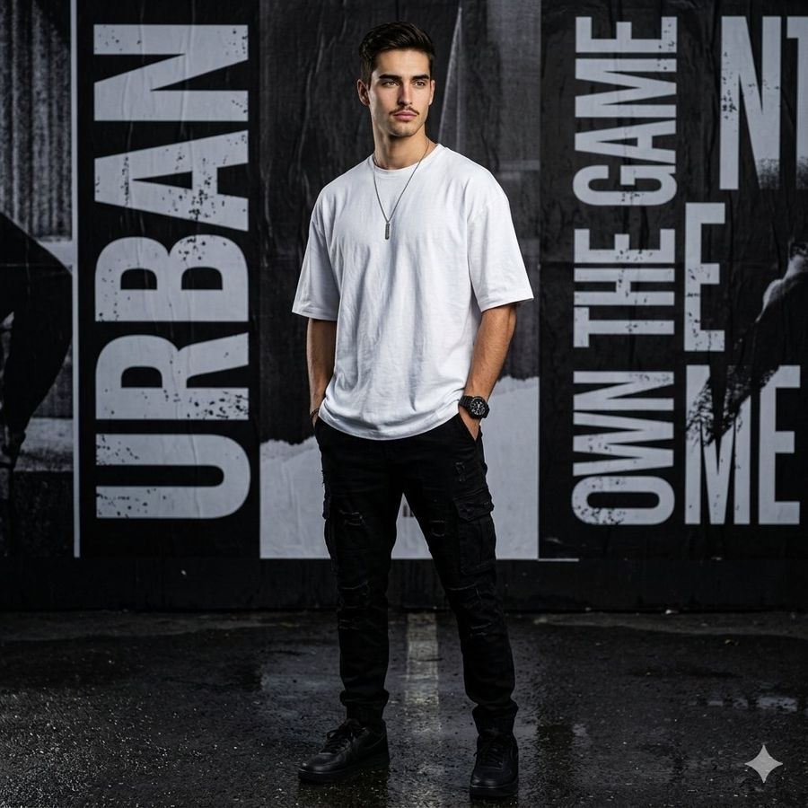 Urban Noir Streetwear Fashion Portrait — generated with Nano Banana Pro
