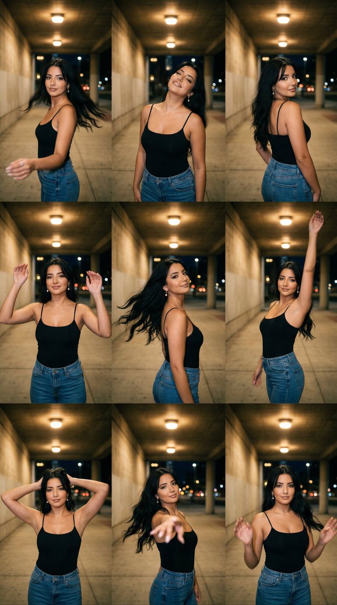 Urban Underpass Motion Portrait Series 3x3 Grid — Nano Banana Pro image prompt example