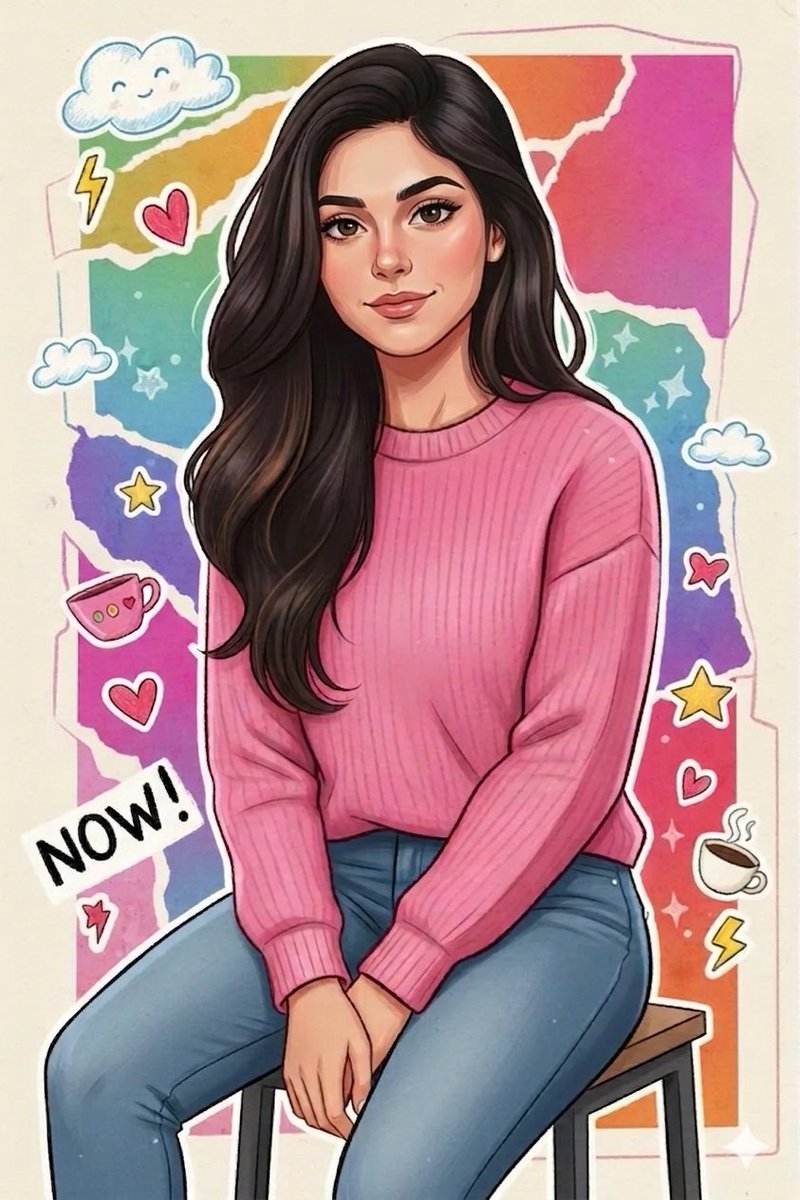 Vibrant Sticker Art Illustration Of A Young Woman — Nano Banana Pro image prompt example