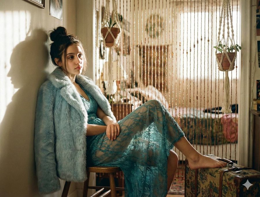 Vintage 2016 Bohemian Bedroom Portrait — Nano Banana Pro image prompt example