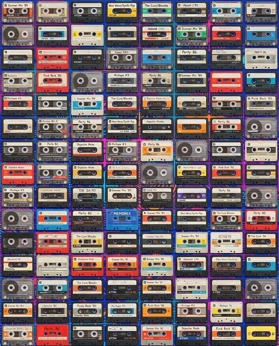 Vintage Cassette Tape Grid — Nano Banana Pro image prompt example