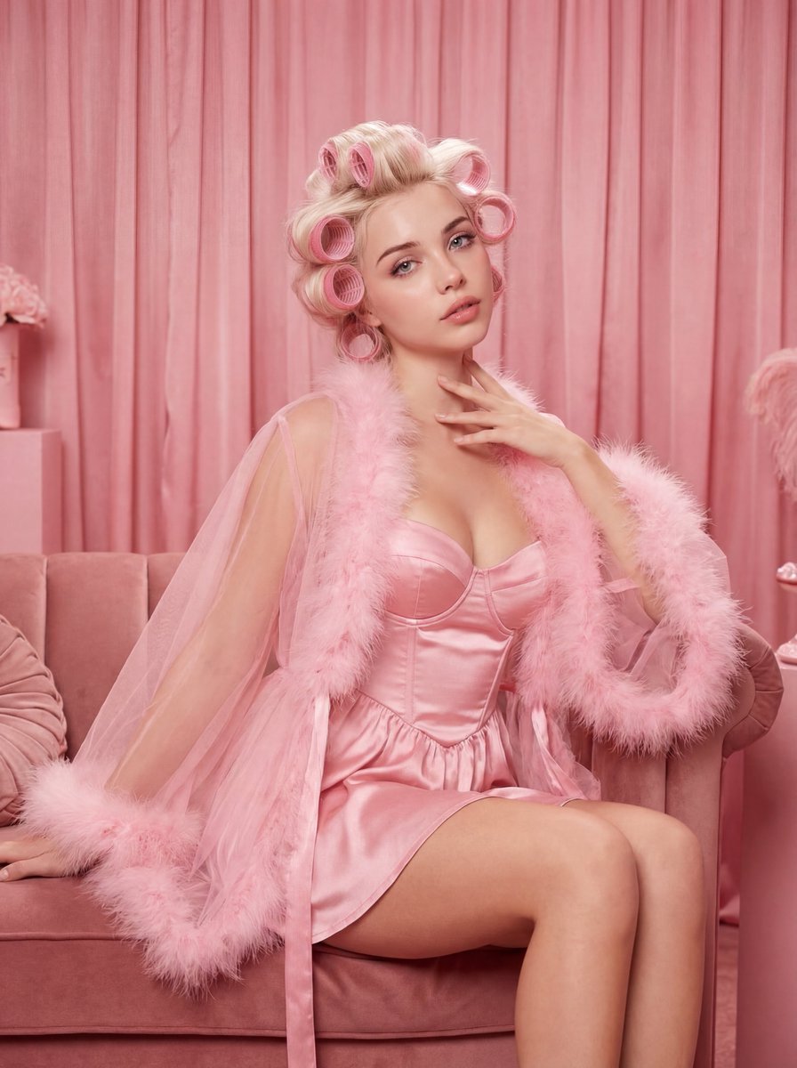 Vintage Pink Boudoir Editorial Portrait — Nano Banana Pro image prompt example