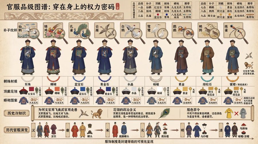 Visual Infographic Of Ancient Chinese Official Ranks And Attire — Nano Banana Pro image prompt example