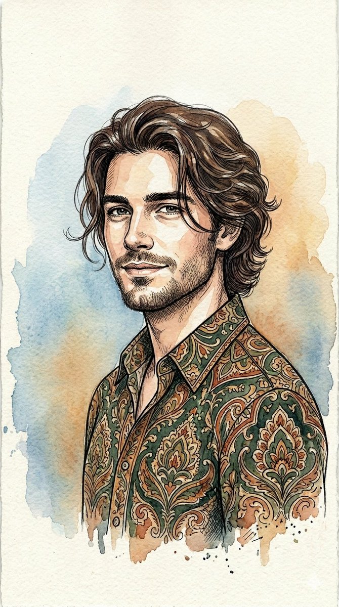 Watercolor And Ink Line Art Portrait — Nano Banana Pro image prompt example