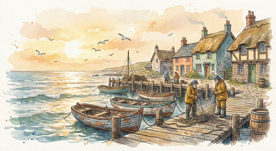 Watercolor Illustration Of A Cozy Seaside Harbor Village — Nano Banana Pro image prompt example
