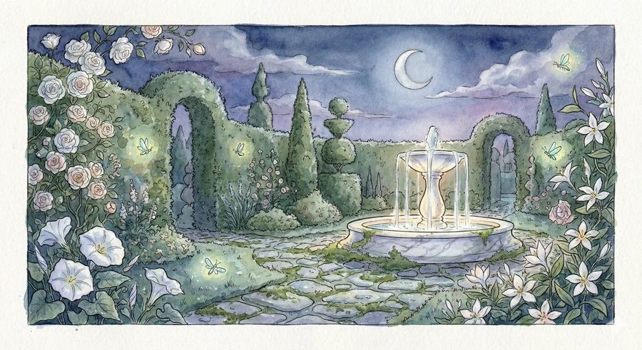 Watercolor Illustration Of A Magical Garden At Midnight — Nano Banana Pro image prompt example