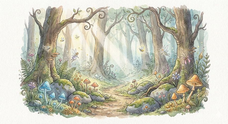 Watercolor Illustration Of Enchanted Forest Clearing At Dawn — Nano Banana Pro image prompt example