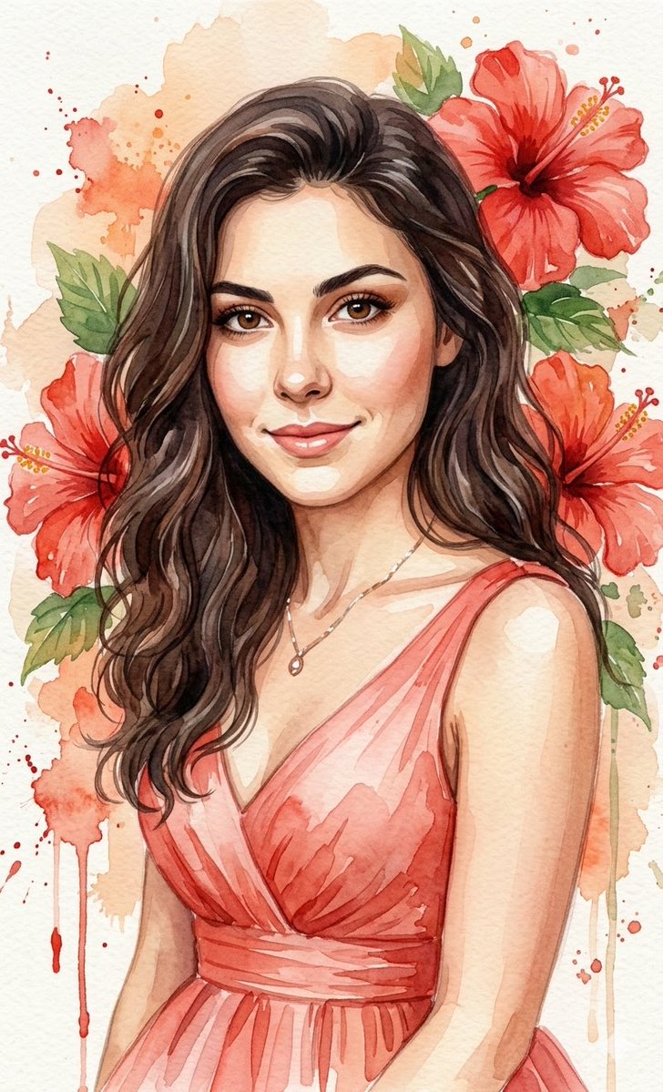 Watercolor Portrait With Hibiscus Prompt — Nano Banana Pro image prompt example