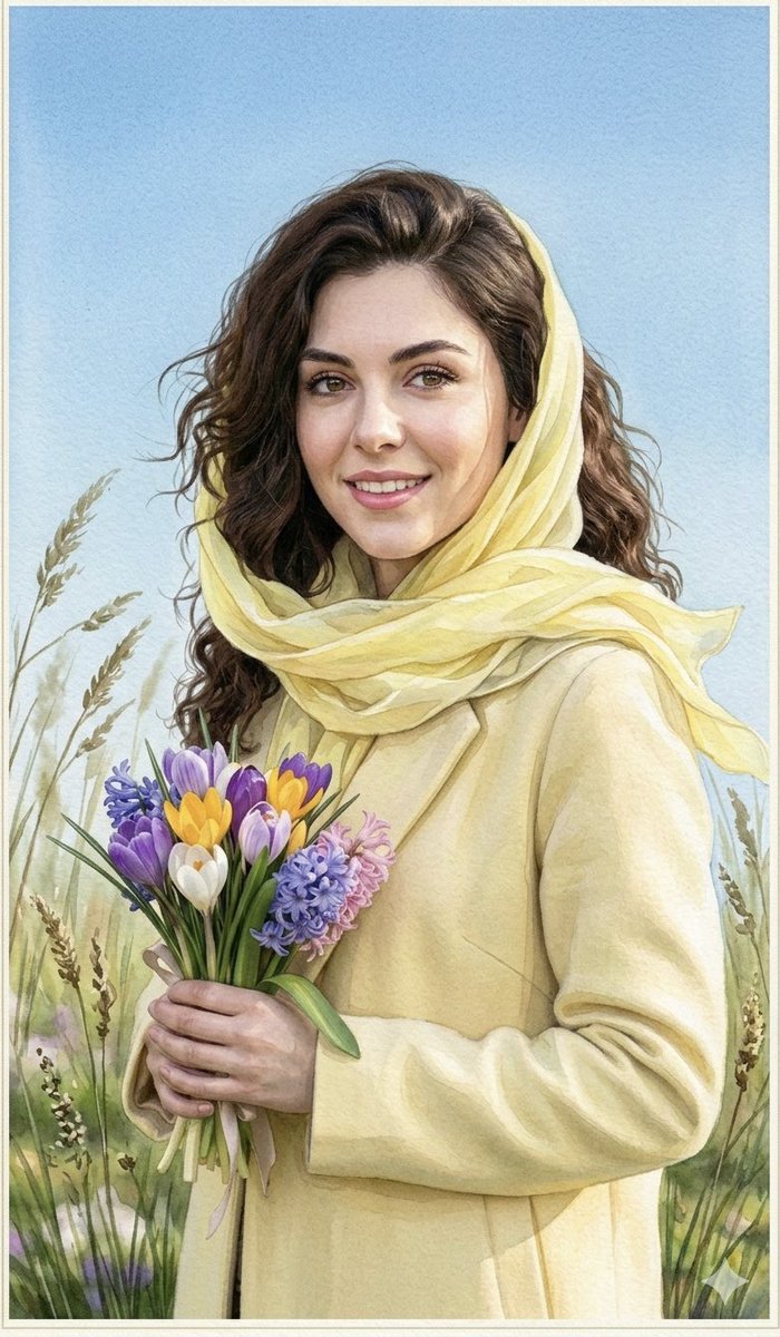 Watercolor Spring Greeting Card Portrait — Nano Banana Pro image prompt example