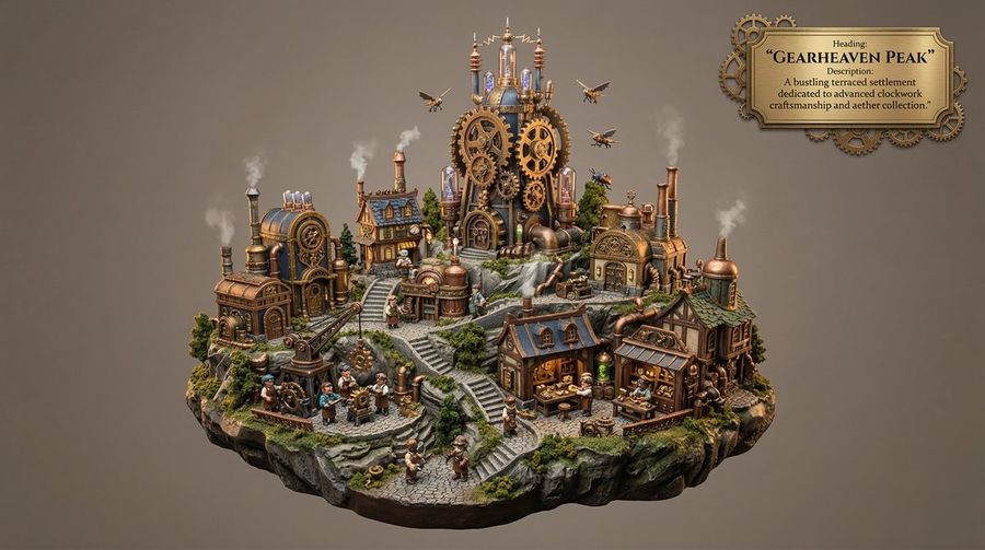 Whimsical Mono Punk Floating Miniature Diorama Generator — Nano Banana Pro image prompt example