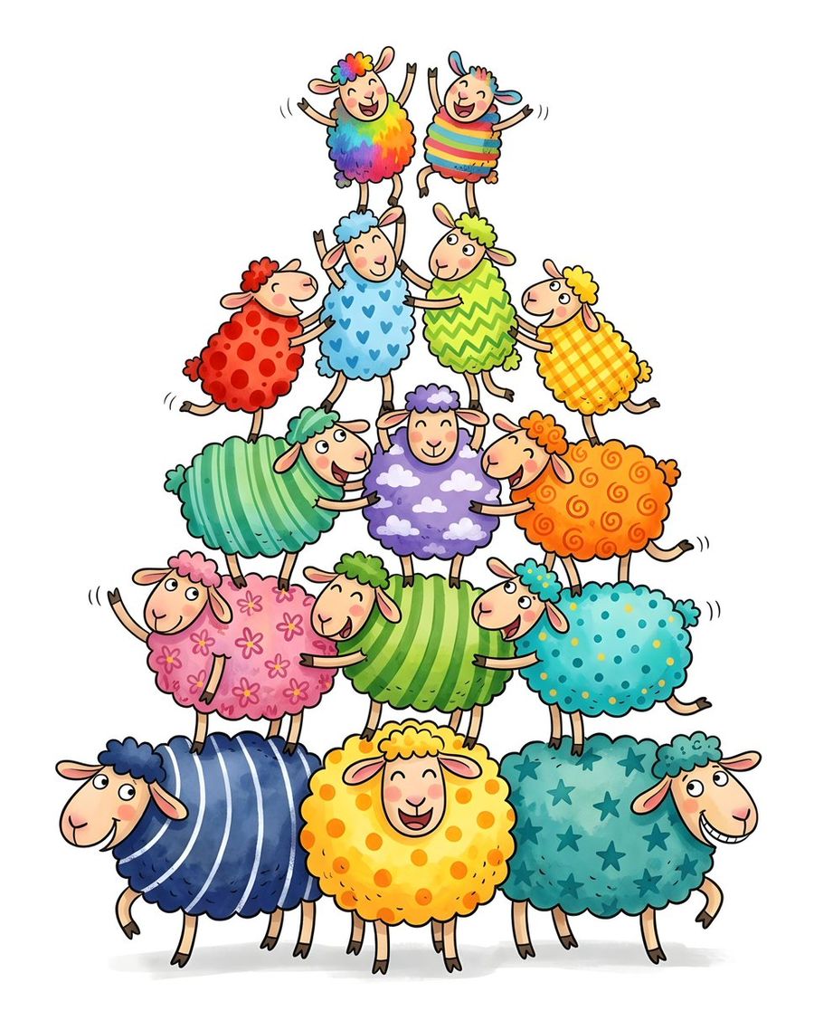 Whimsical Sheep Pyramid Illustration — Nano Banana Pro image prompt example