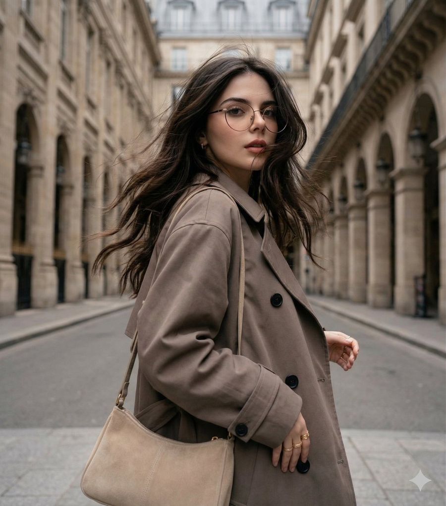 Windswept Woman In A Trench Coat In A European Street — generated with Nano Banana Pro