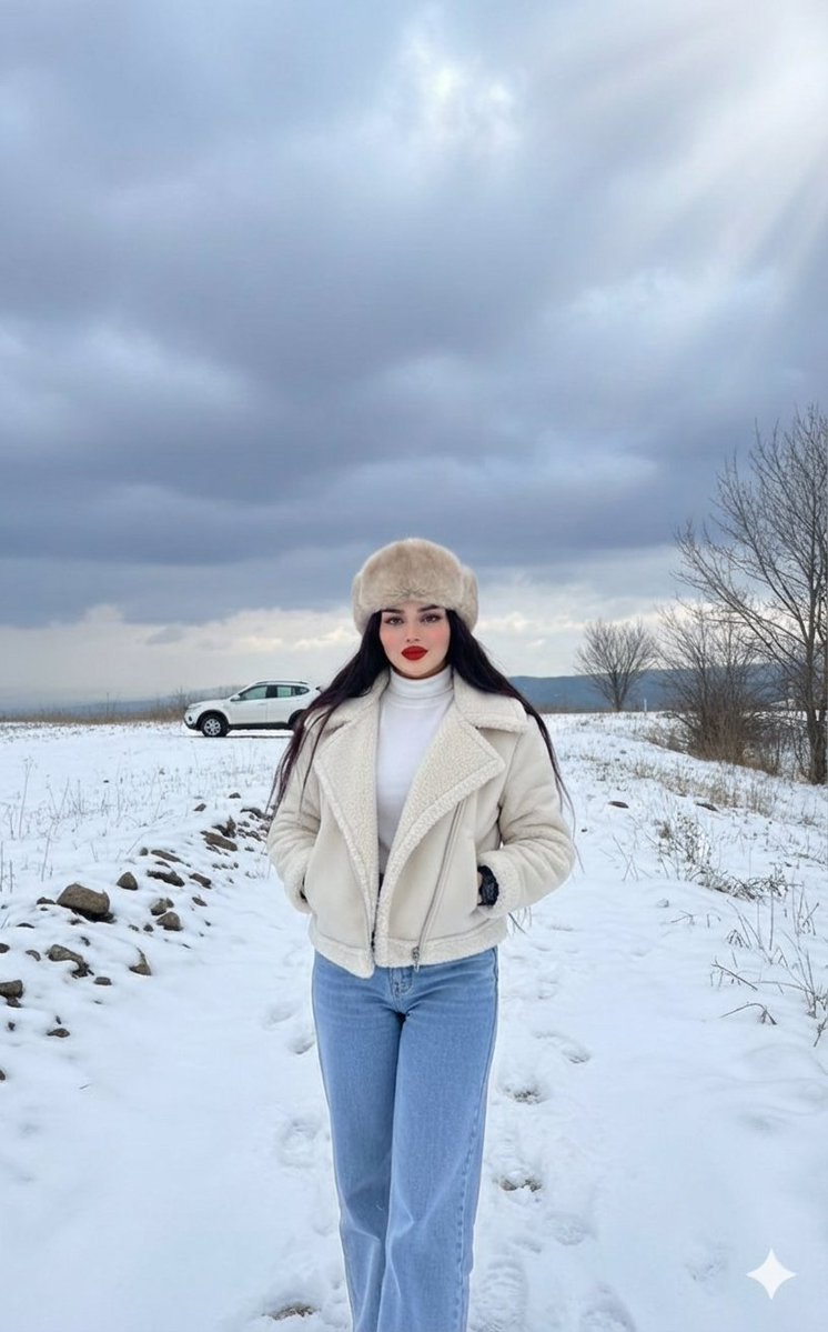 Winter Fashion Editorial In Snowy Field — Nano Banana Pro image prompt example