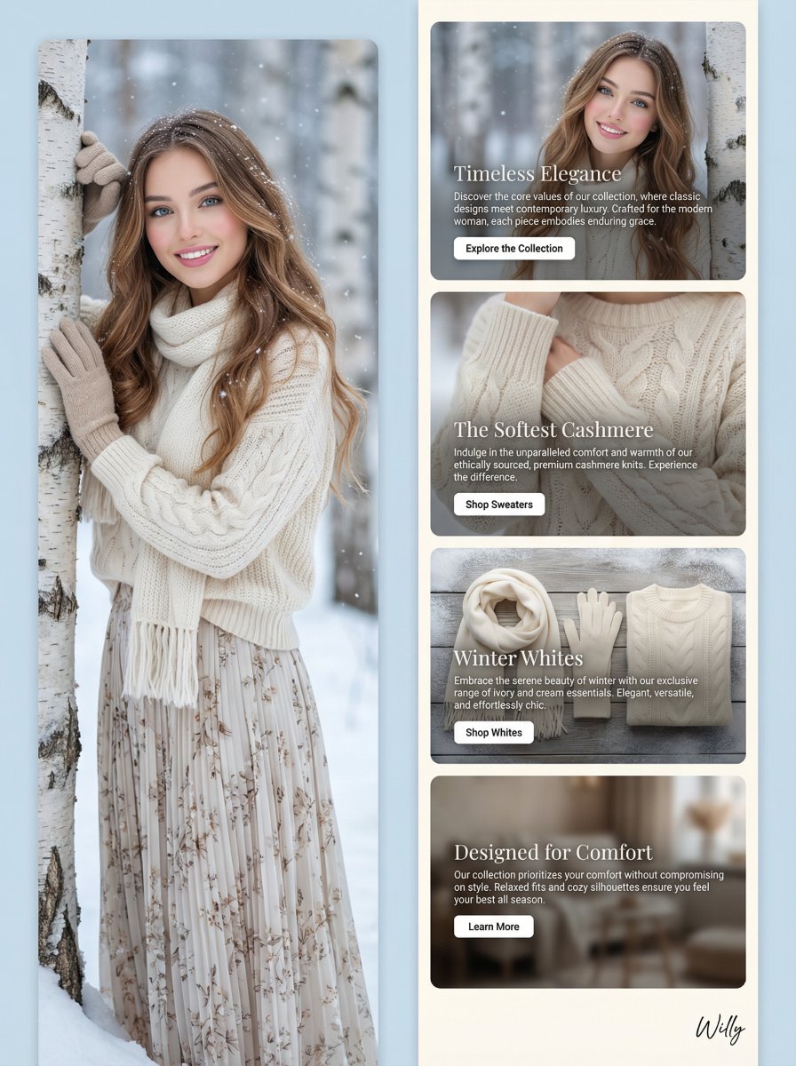 Winter Fashion Landing Page Design And Editorial Image — Nano Banana Pro image prompt example