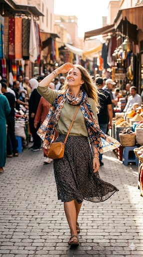 Woman Moroccan Souk Lifestyle Photography — Nano Banana Pro image prompt example