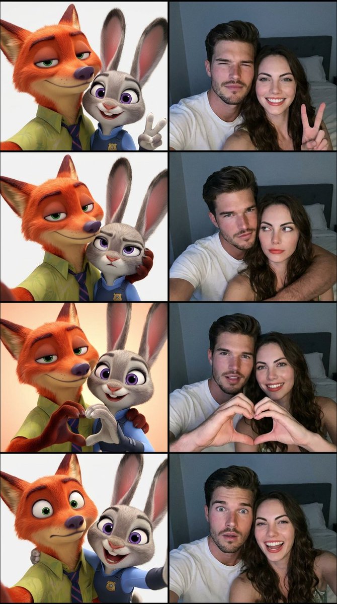 Zootopia Photobooth Couple Grid — Nano Banana Pro image prompt example