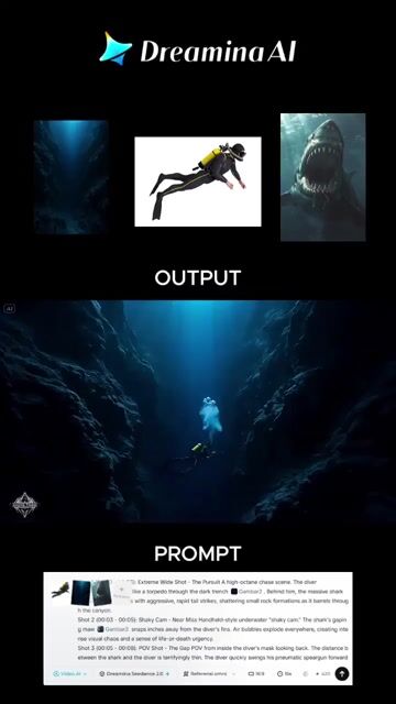 Action Horror Underwater Chase Prompt — Seedance 2.0 video prompt example