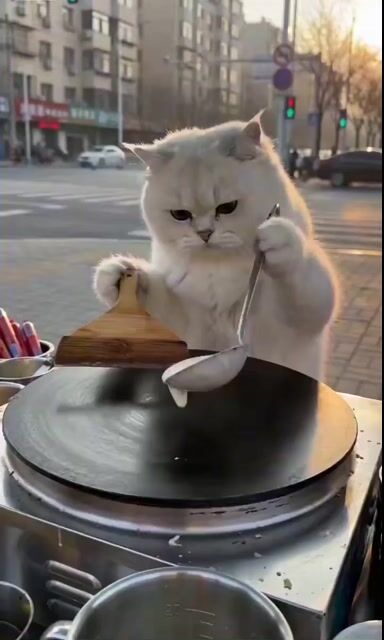 Cat Making Pancakes Jianbing   Seedance Cute Pet Series 755 — Seedance 2.0 video prompt example