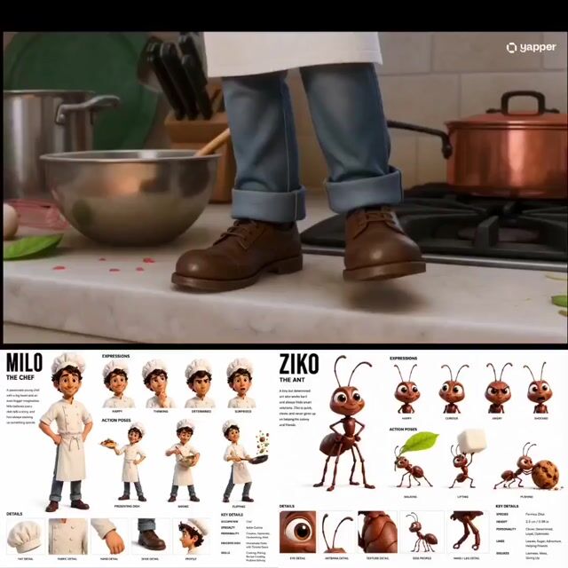 Chef Ant Kitchen Chase Pixar — Seedance 2.0 video prompt example