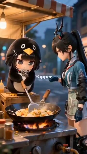 Chibi Penguin Girl Gugu Gaga Cooking With An Angry Expression — Seedance 2.0 video prompt example