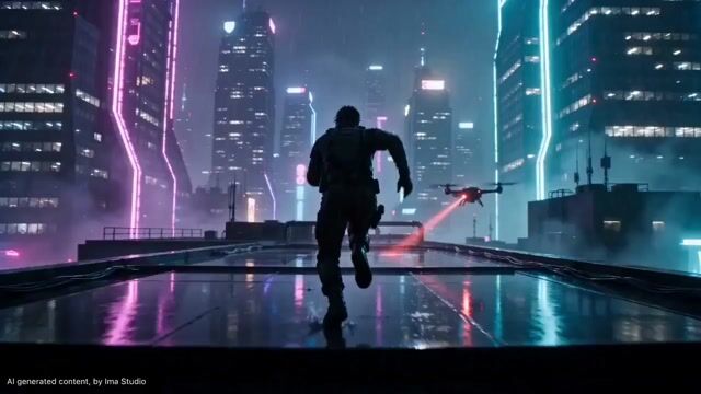 Cyberpunk Rooftop Parkour Night Chase — Seedance 2.0 video prompt example