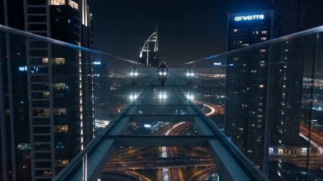 Dubai Skybridge Motorbike Stunt Video Prompt — Seedance 2.0 video prompt example