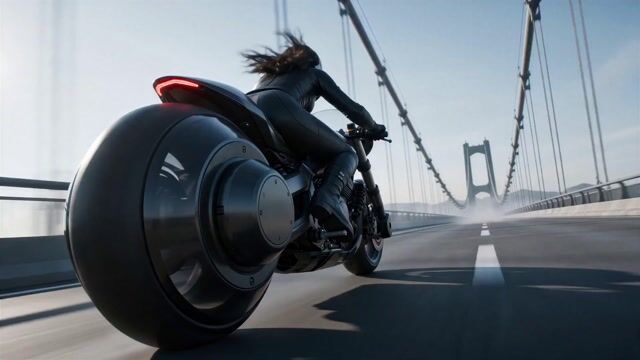 Futuristic Motorcycle Courier Action — Seedance 2.0 video prompt example