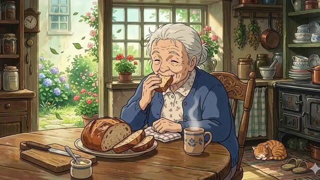 Ghibli Style Elderly Woman Kitchen — Seedance 2.0 video prompt example