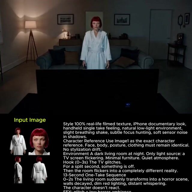 Glitch Reality Living Room Transition — Seedance 2.0 video prompt example