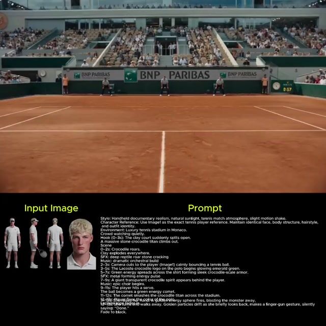 Lacoste Surreal Tennis Match — Seedance 2.0 video prompt example