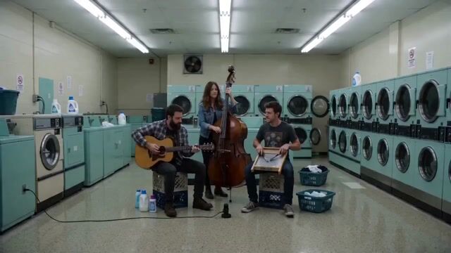 Laundromat Blues Folk Trio — Seedance 2.0 video prompt example