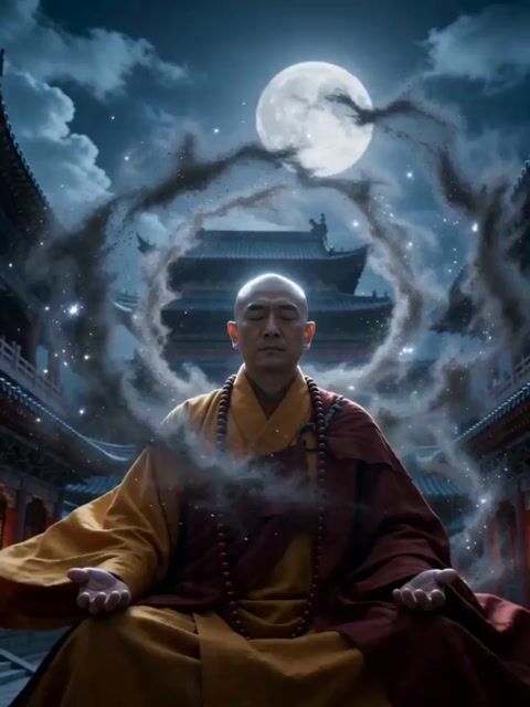 Levitating Monk Controlling Cosmic Dust Vortex — Seedance 2.0 video prompt example
