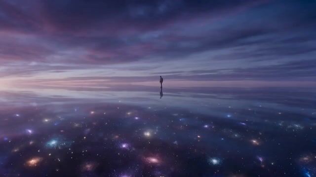 Lone Traveler On A Glass Ocean Under Twilight — Seedance 2.0 video prompt example
