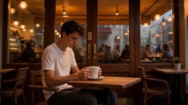 Prompt For Young Man In Caf — Seedance 2.0 video prompt example