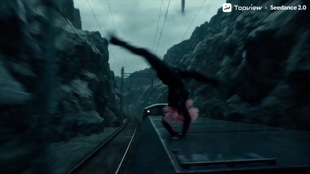 Sci Fi Action Scene On A Moving Train — Seedance 2.0 video prompt example