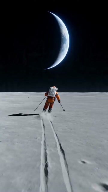 Wide Shot Of An Astronaut Skiing On A Lunar Plain — Seedance 2.0 video prompt example